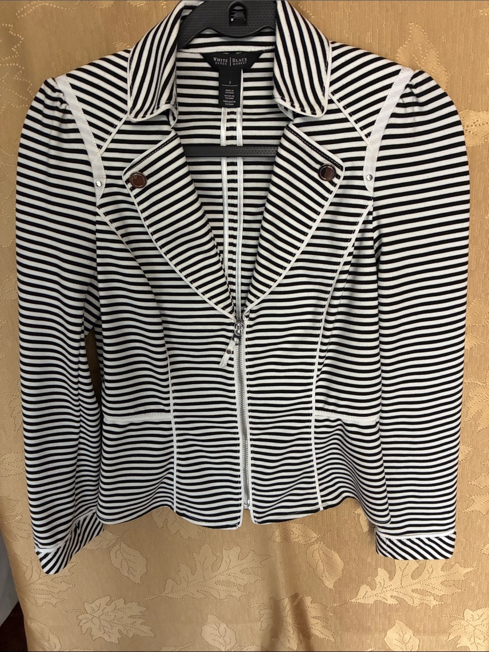 White House Black Market Black & White Striped Zip-Front Blazer